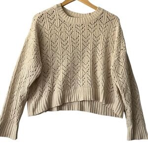 American‎ Eagle Cream Open Knit Cropped Sweater Women's M Neutral Pullover Cozy